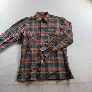 Adams Row Plaid Flannel Shirt Mens Medium Brown Wool Blend Long Sleeve Vintage